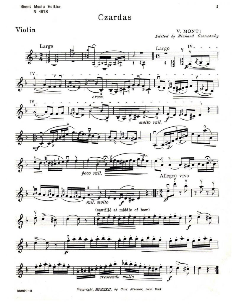 Czardas Violin Sheet Music - Free Sheet Music