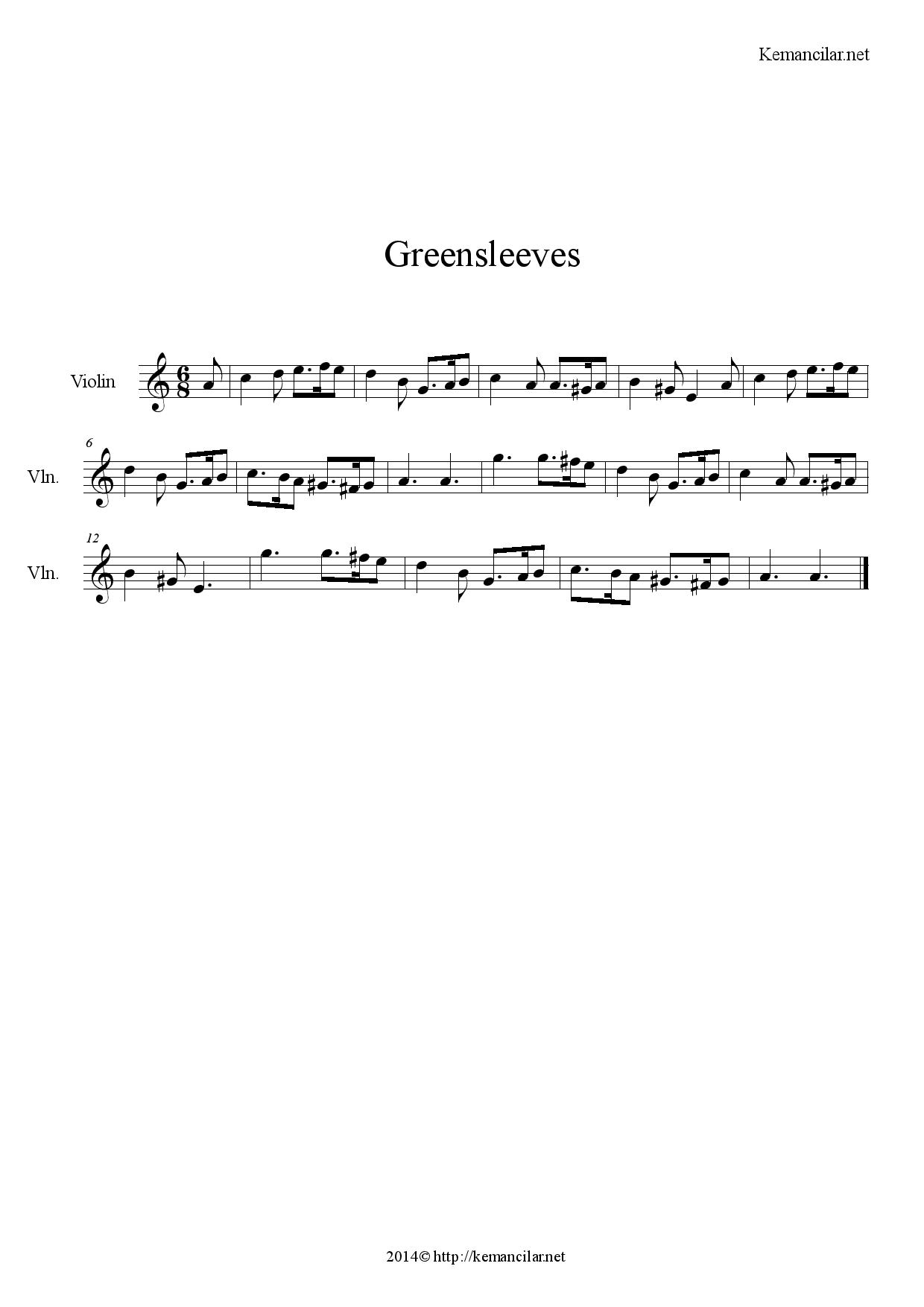Greensleeves Violin Sheet Music | Free Sheet Music