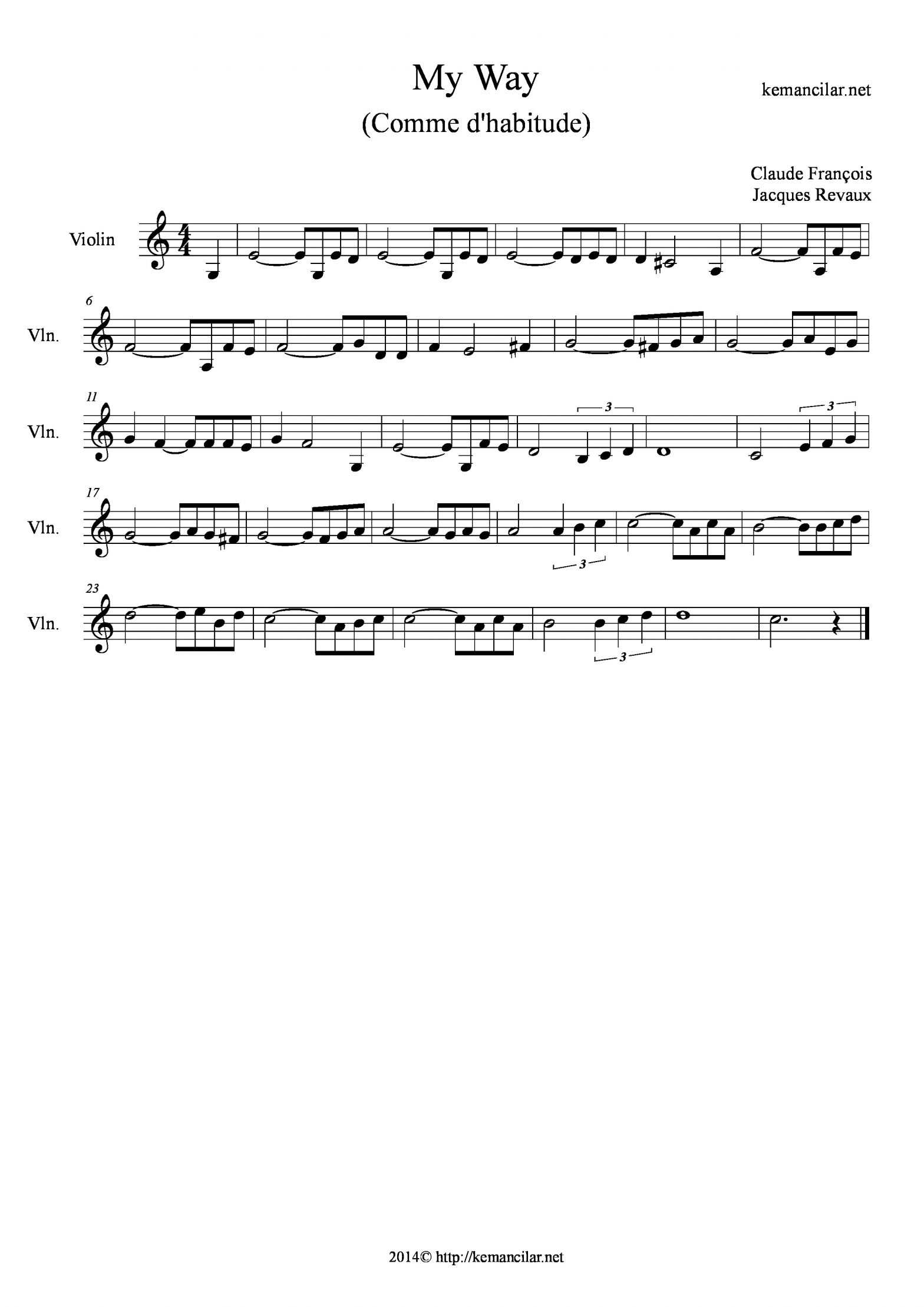 My Way Violin Sheet Music Free Sheet Music 