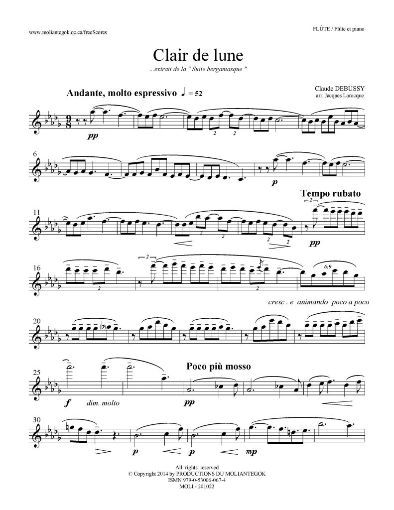 clair de lune violin sheet music