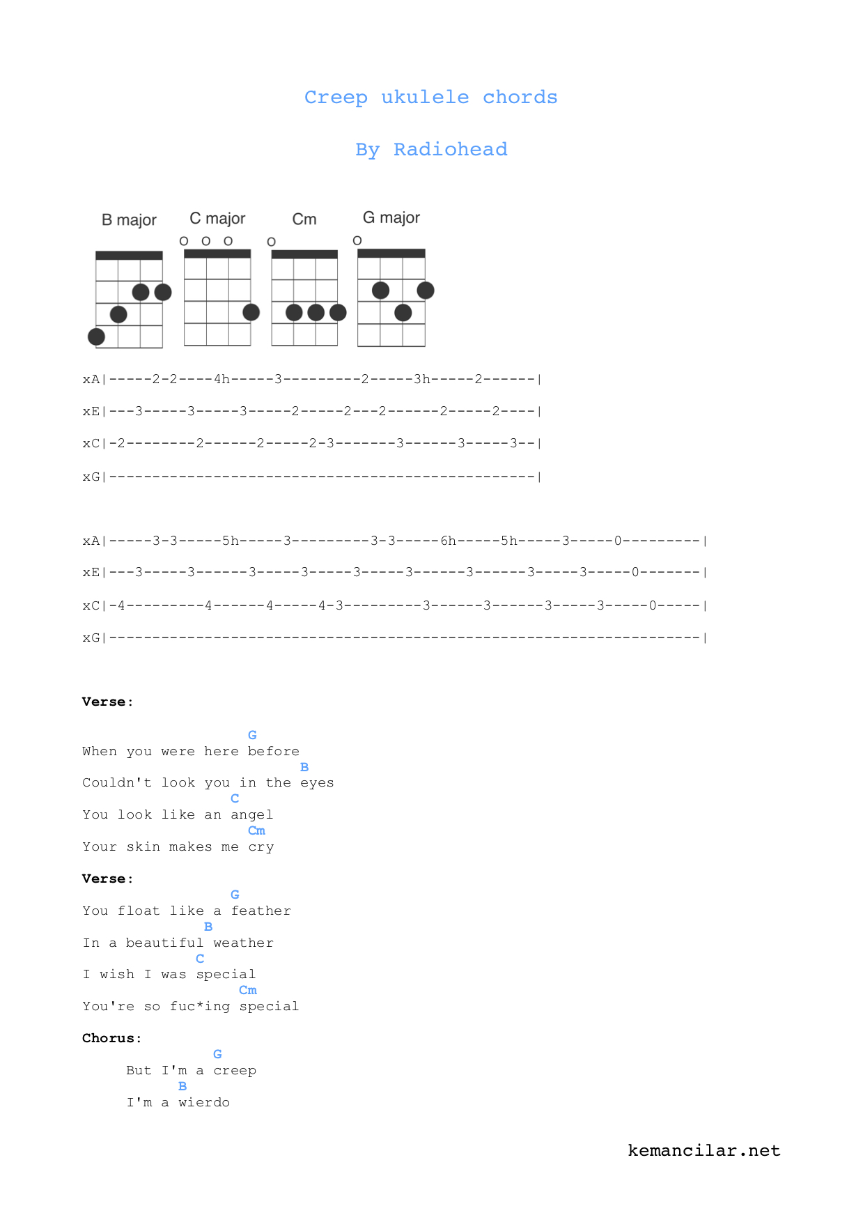 Creep ukulele chords.