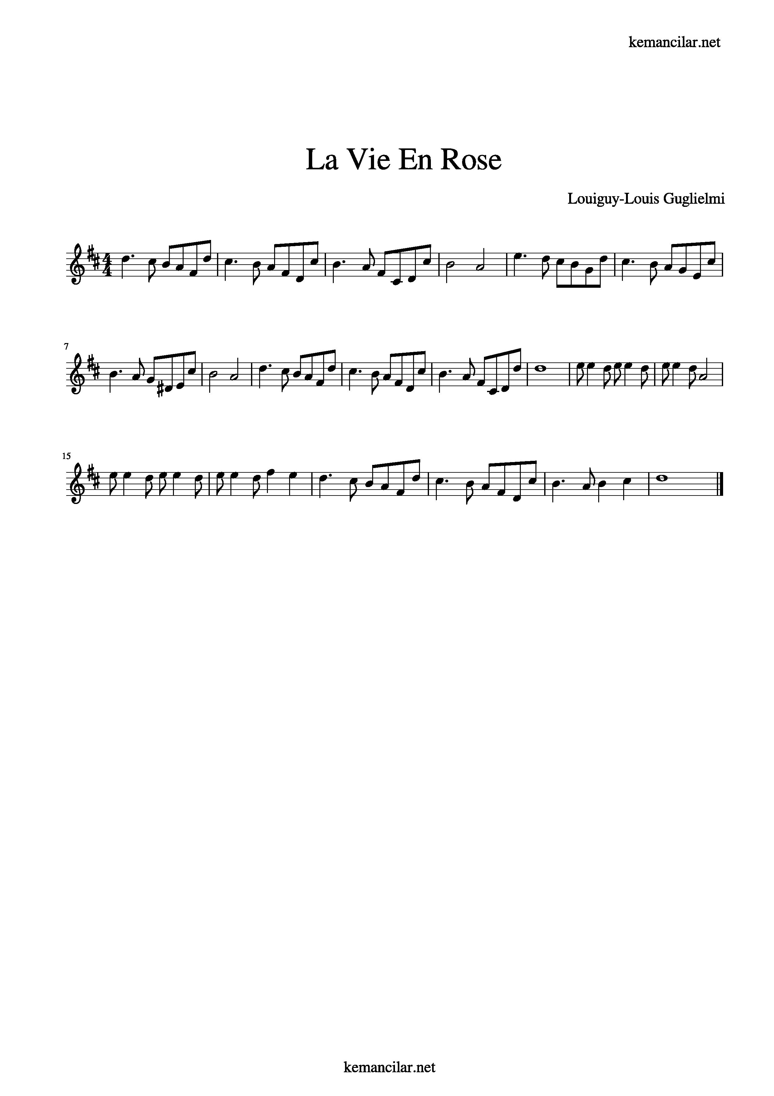 La Vie En Rose Violin Sheet Music - Free Sheet Music