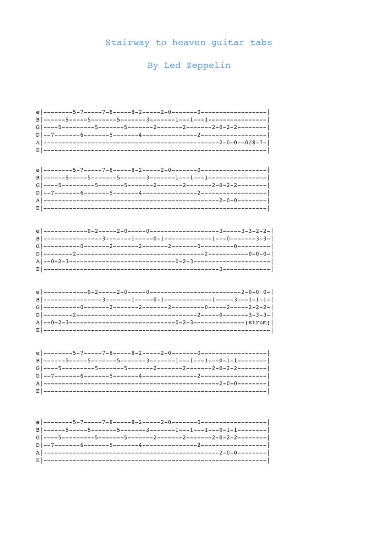 Stairway to Heaven Guitar Tabs Free Sheet Music