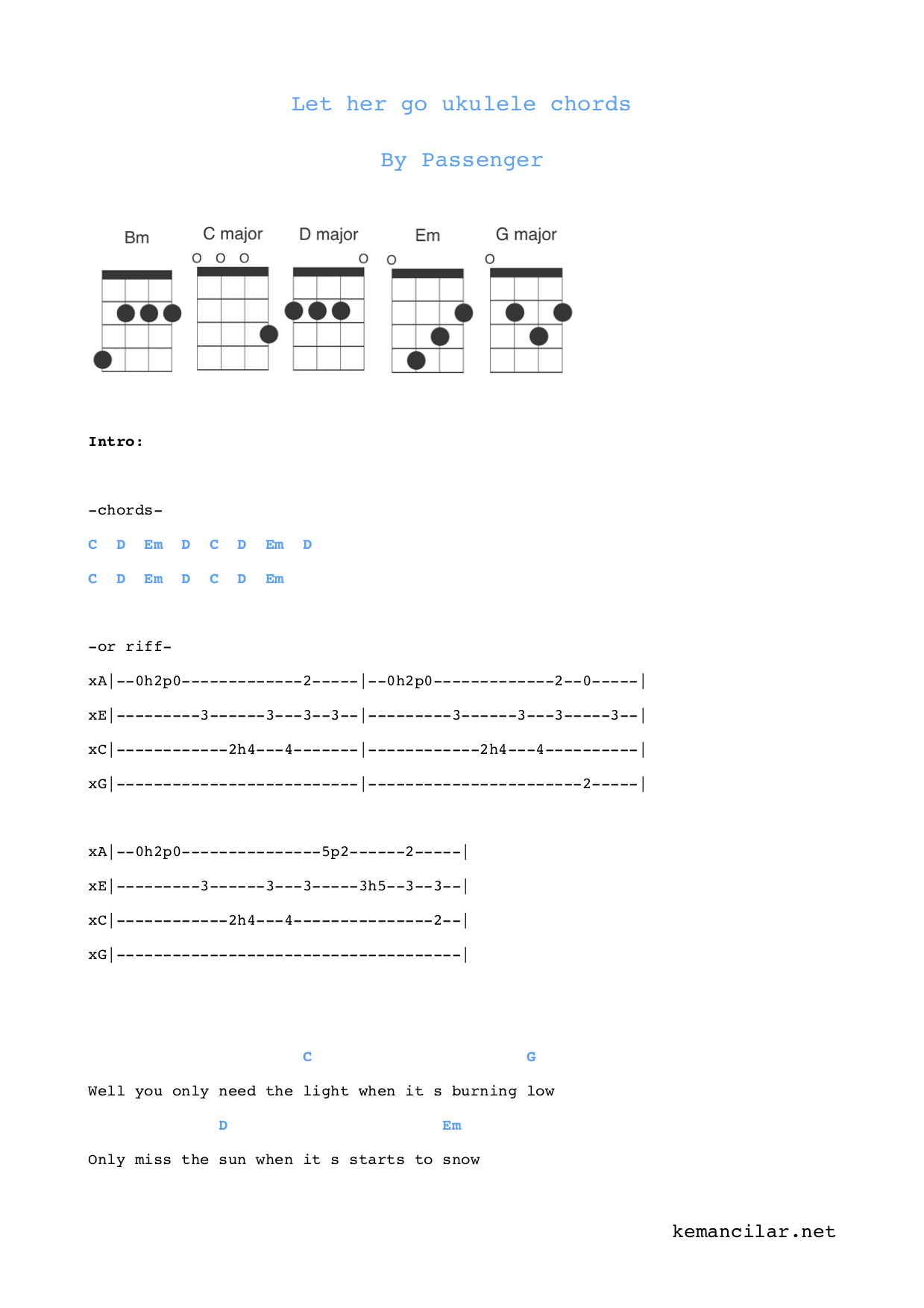 let her go passenger chords