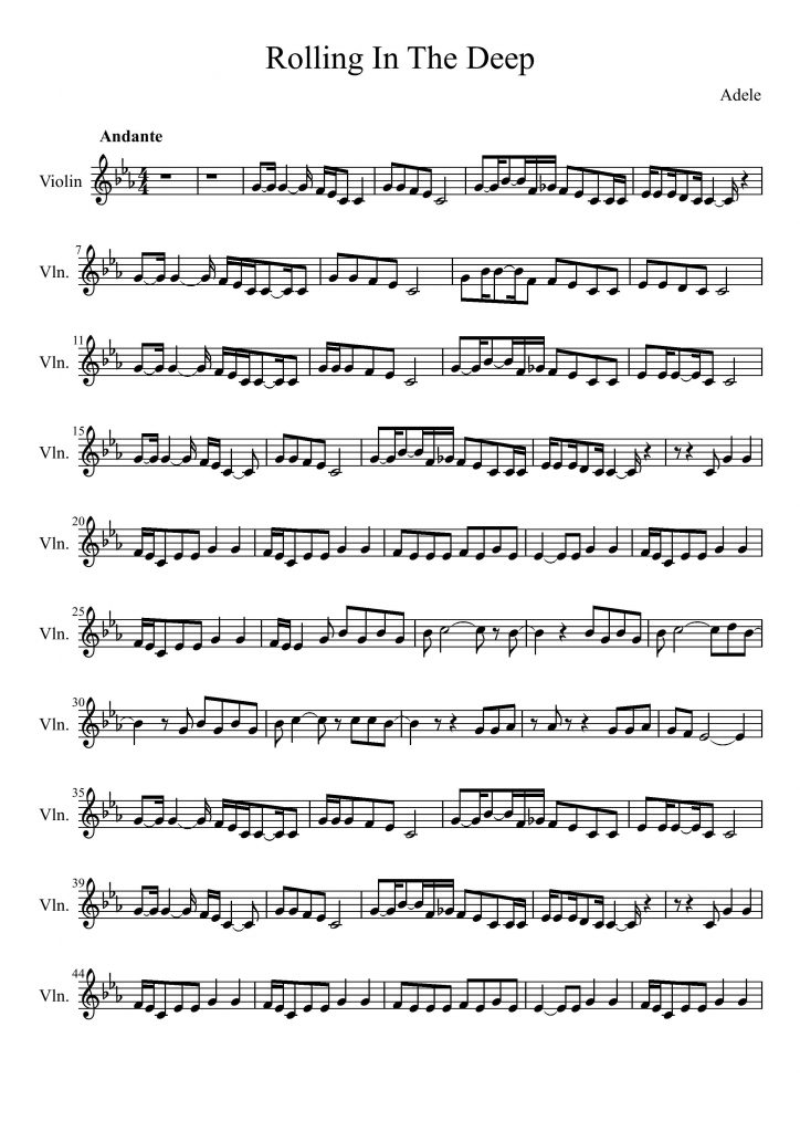 rolling in the deep violin sheet music