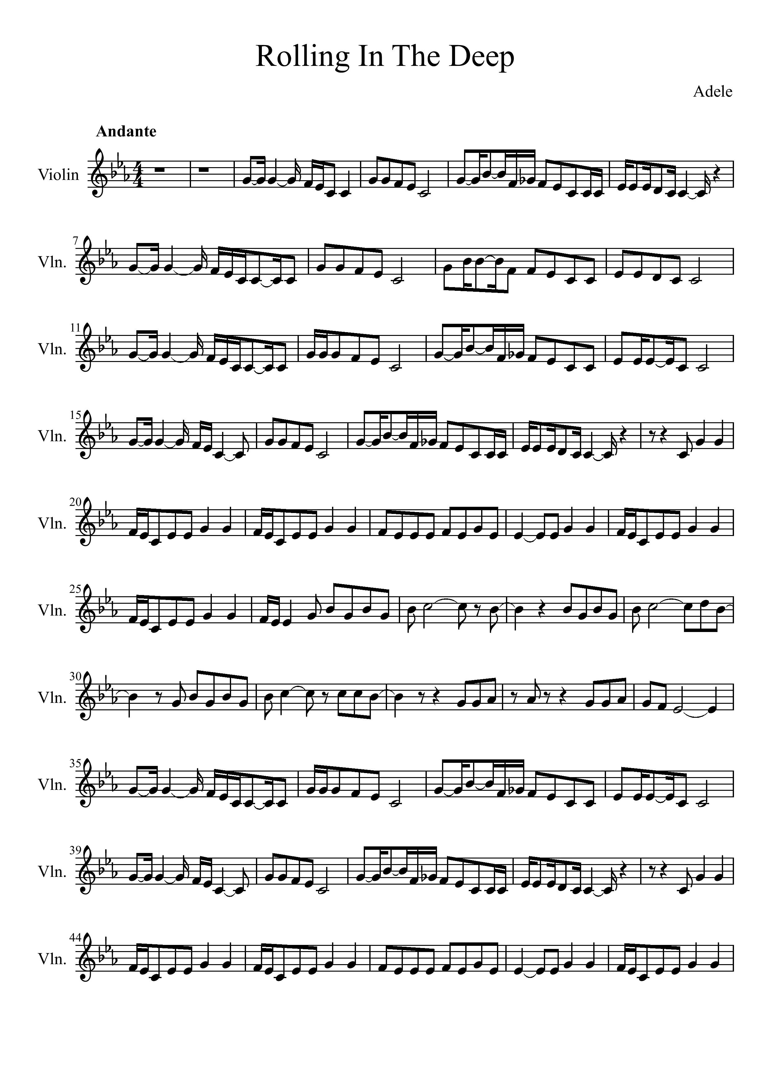 Rolling In The Deep Violin Sheet Music Free Sheet Music 