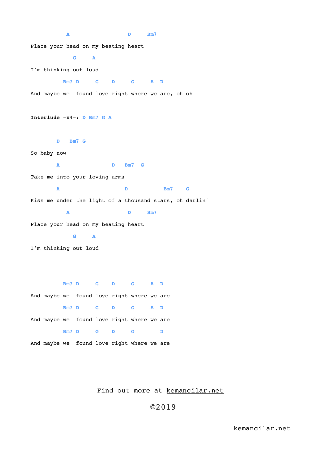 thinking out loud lyrics and chords