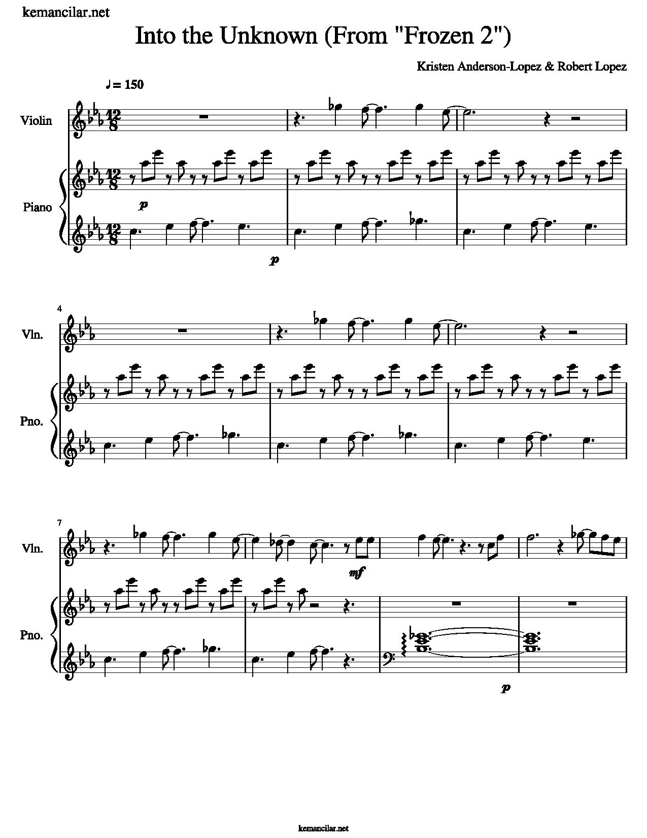 Into the Unknown piano sheet - Free Music
