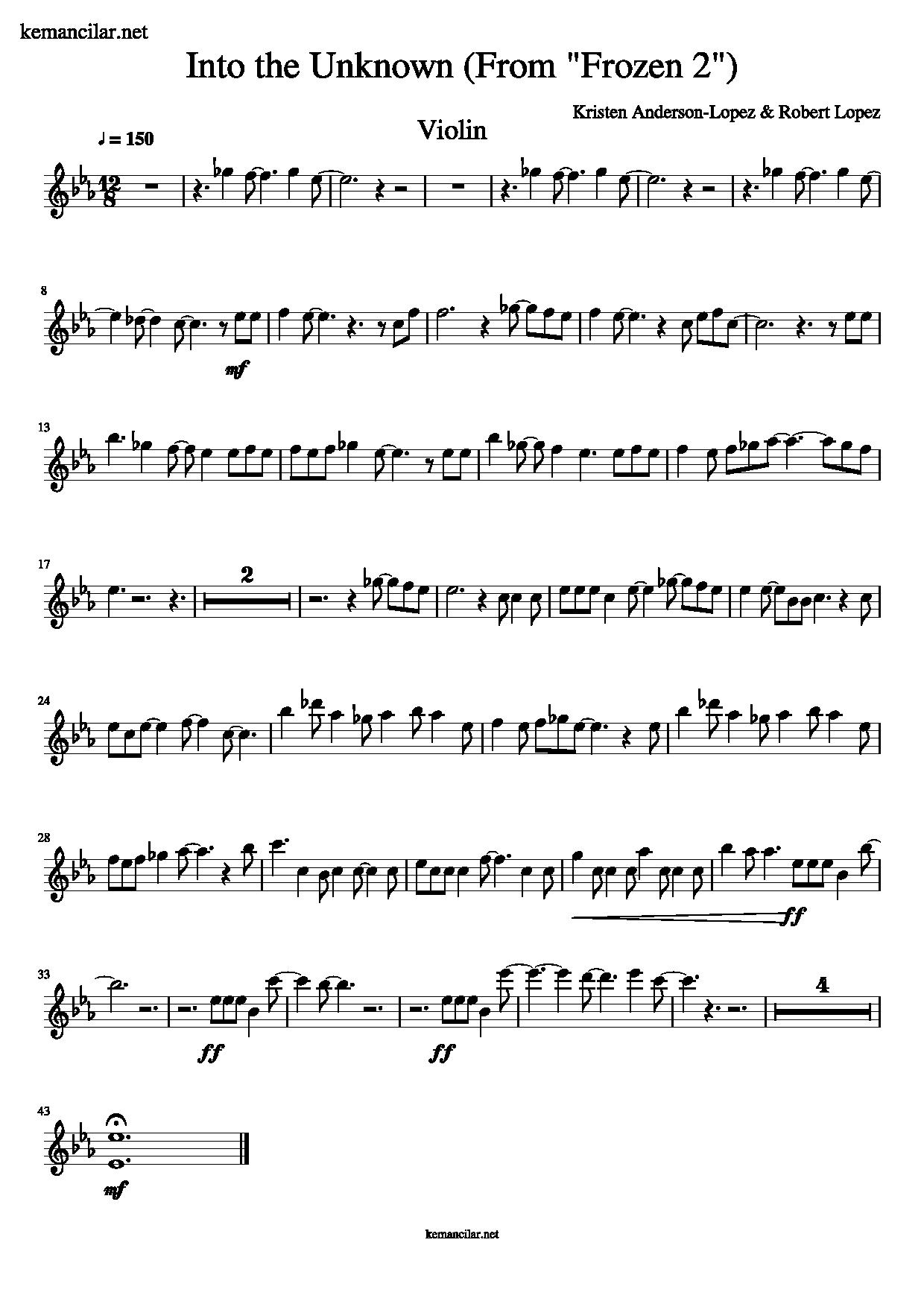 into the unknown violin sheet music